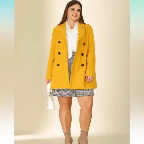 Agnes Orinda Women's Plus Size Notched Lapel Double Breasted Long Coat 4XL - Picture 2 of 6